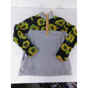 Simply Southern Pullover Womens S Gray Sunflower Floral Fleece Mock Neck Snap